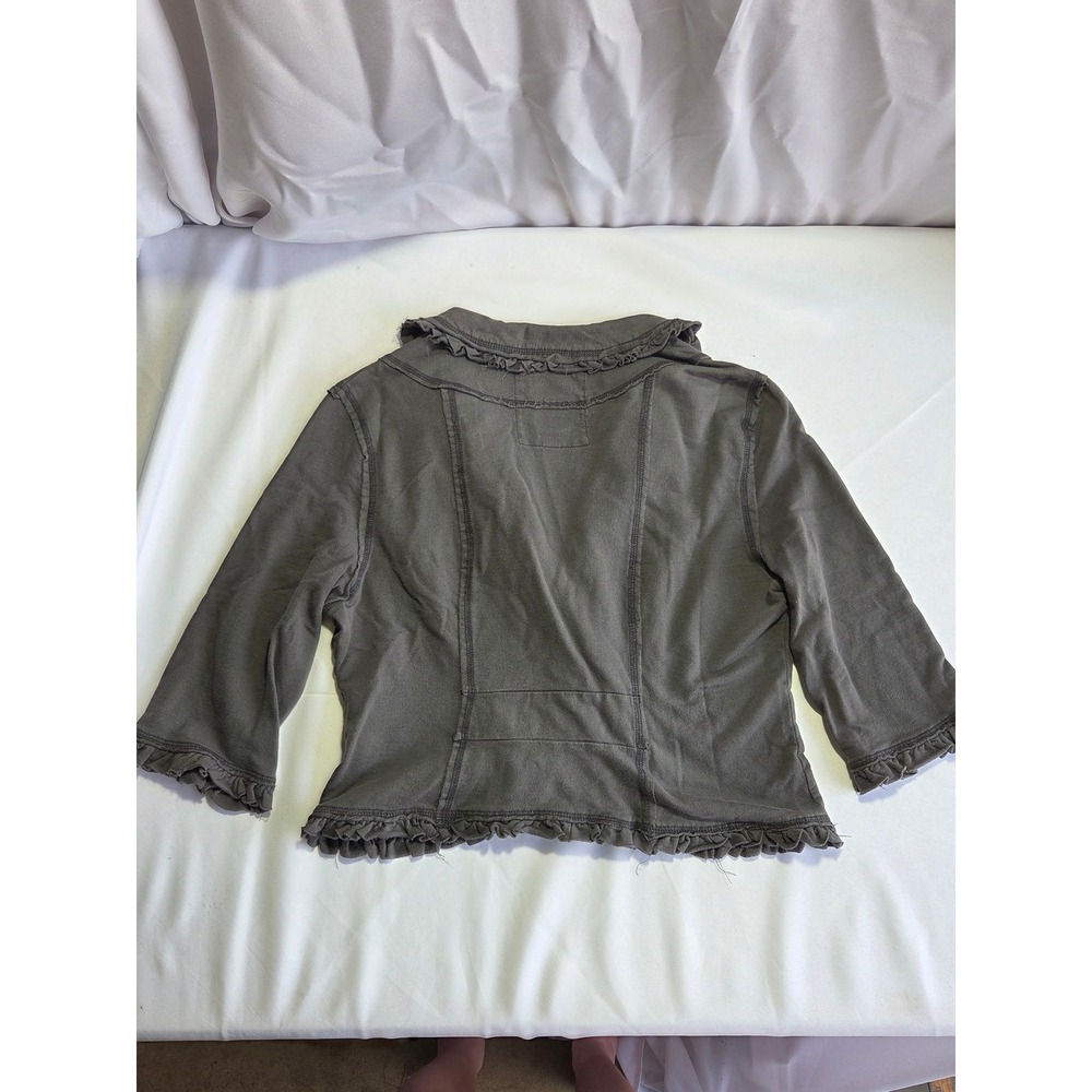 Decree Gray Ruffle Knit Blazer Y2K 3/4 Sleeve Button Front Jacket Womens Medium - Picture 4 of 6